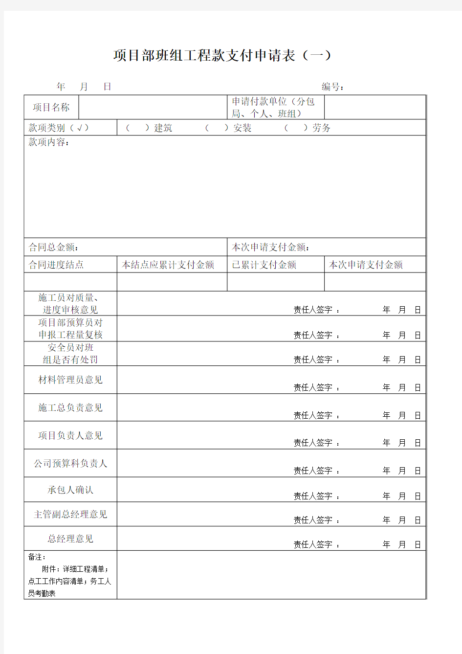 建筑工程、材料款支付申请表