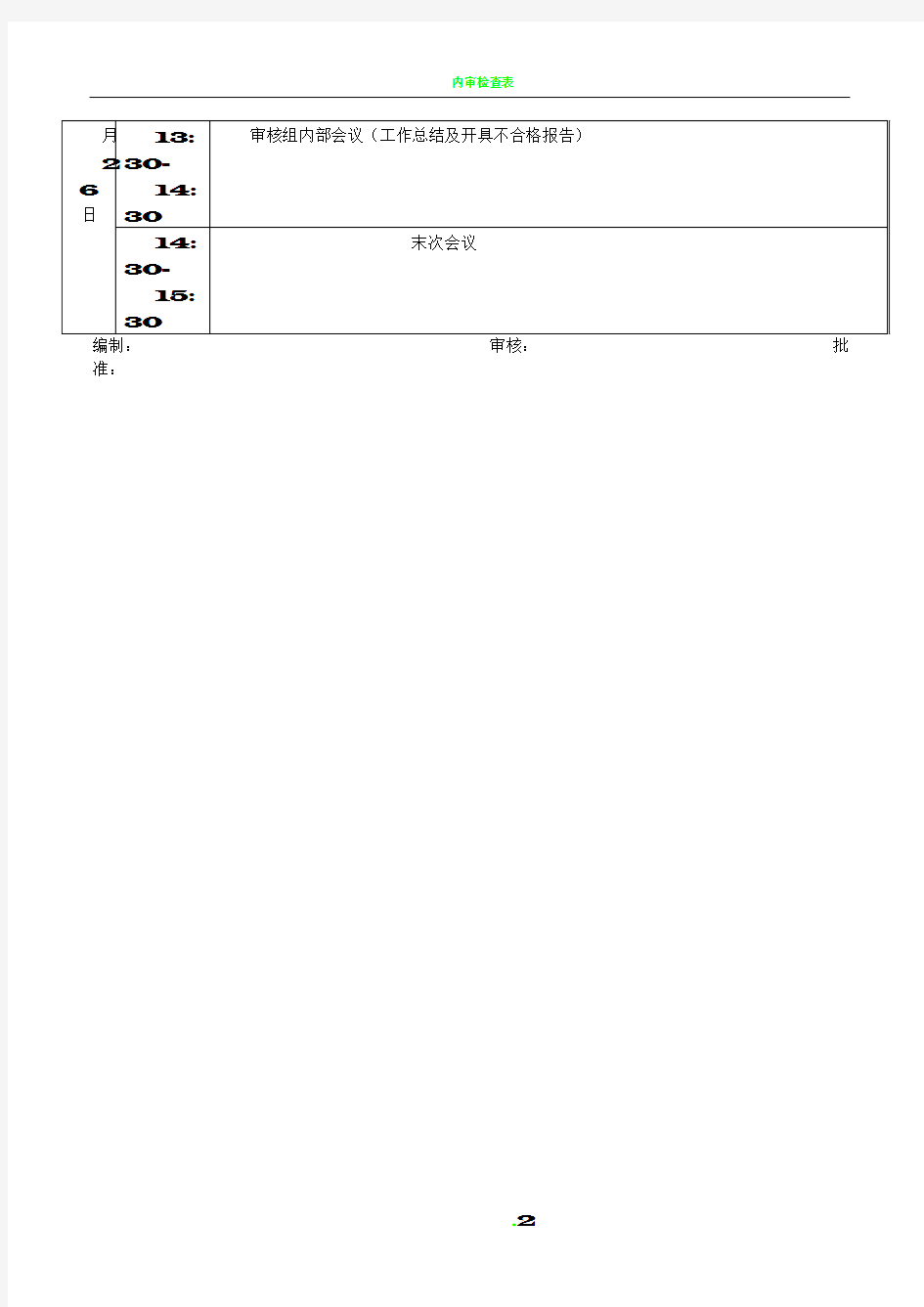 内审计划表