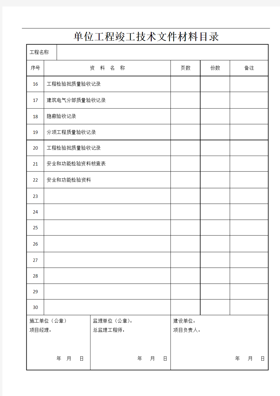 建筑装饰装修工程竣工验收资料表格25432