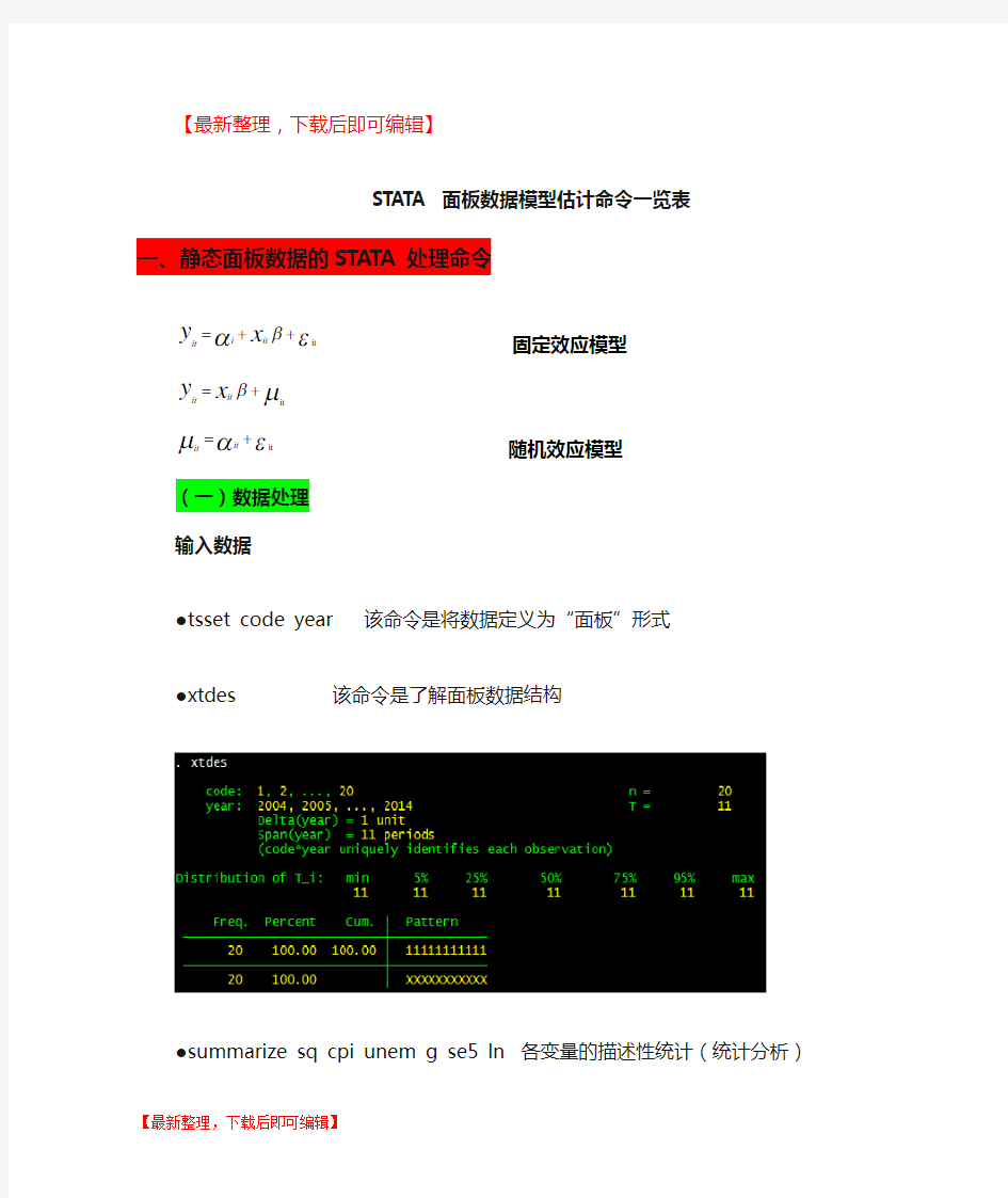 STATA面板数据模型操作命令(完整资料).doc