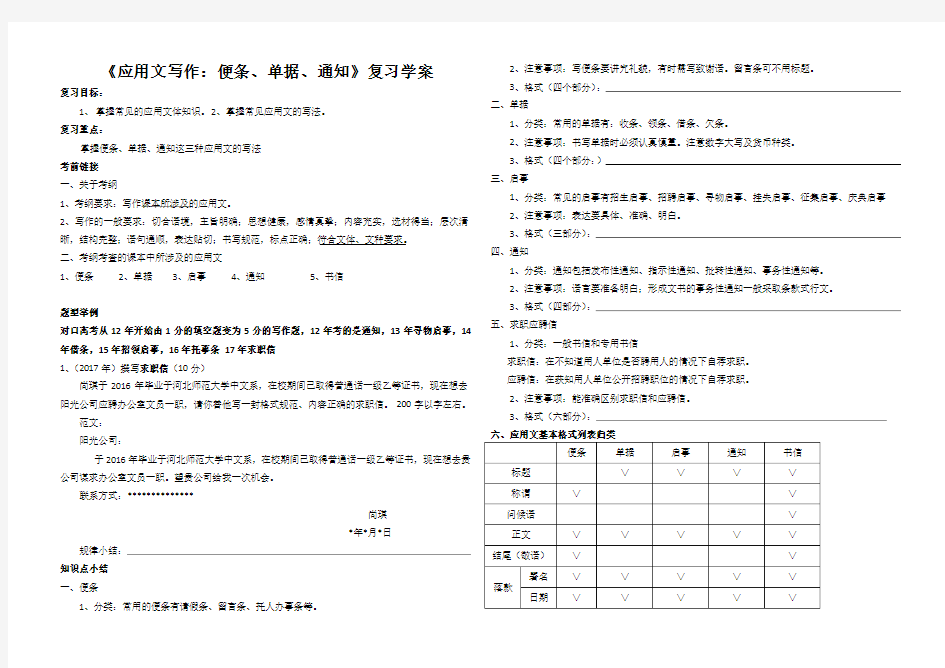 中职语文综合复习 系列之应用文写作训练 学案