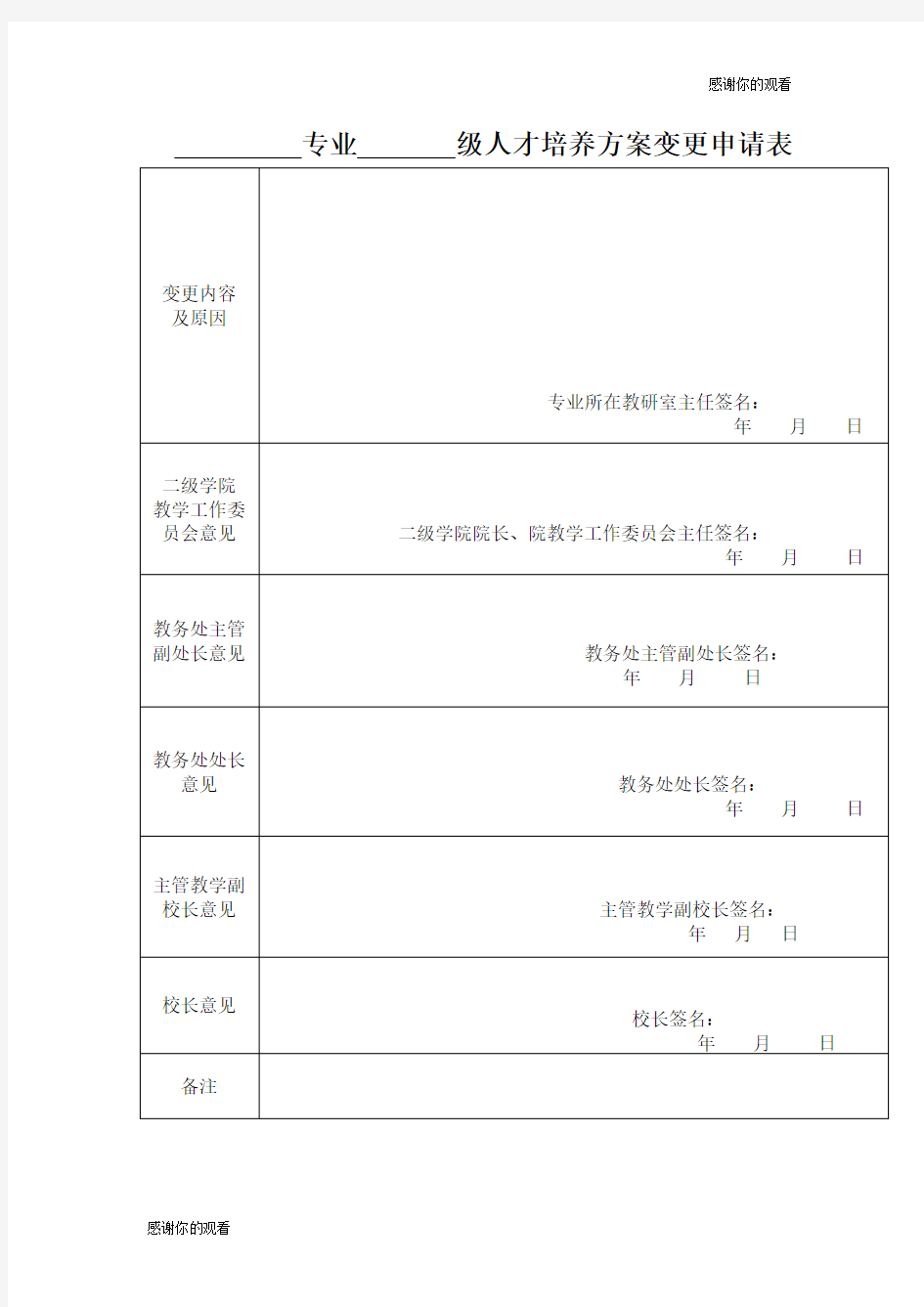 专业级人才培养方案变更申请表.doc