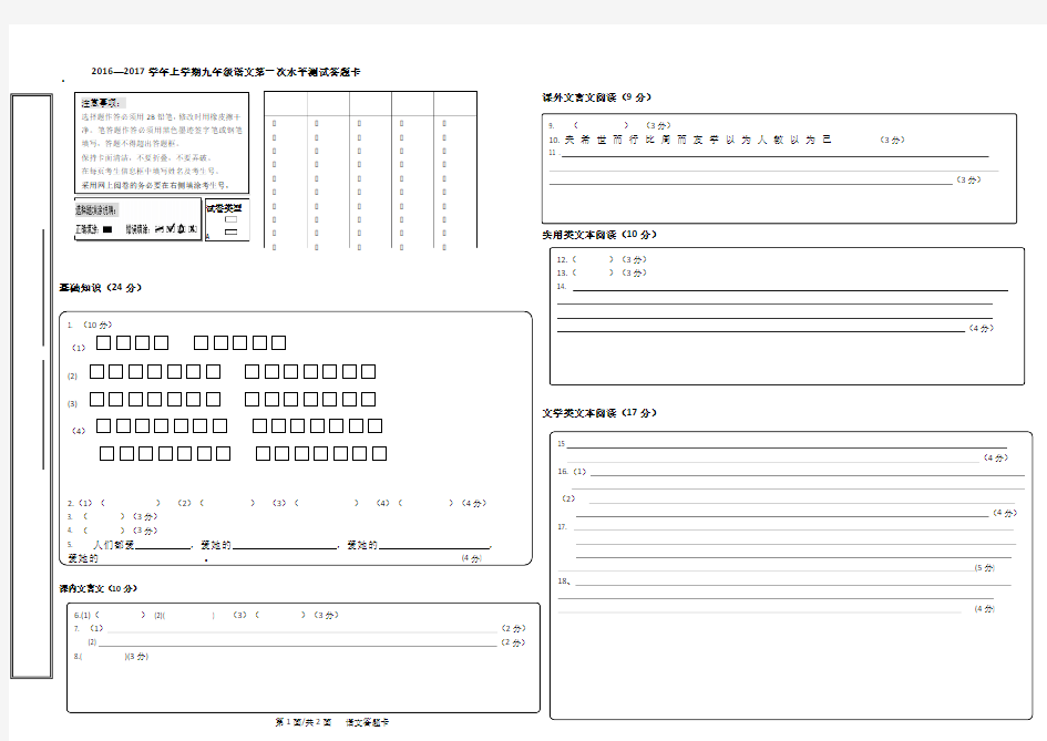 中考语文答题卡标准样式
