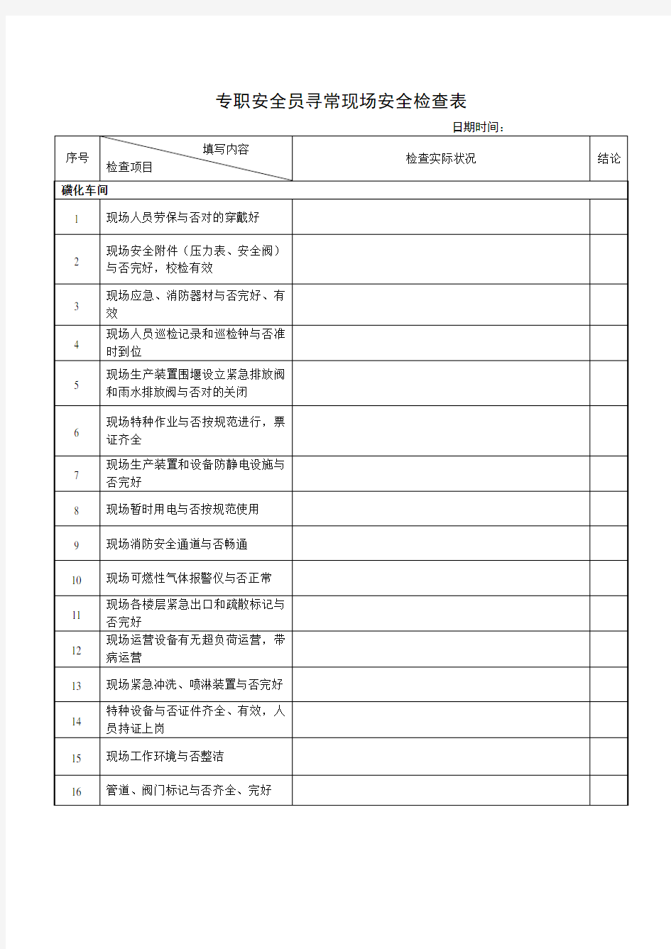 2021年专职安全员日常检查表