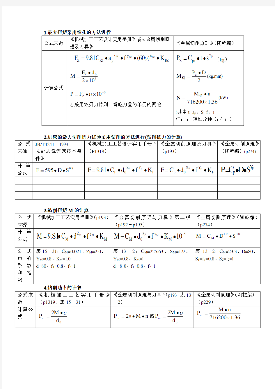 金属切削的计算