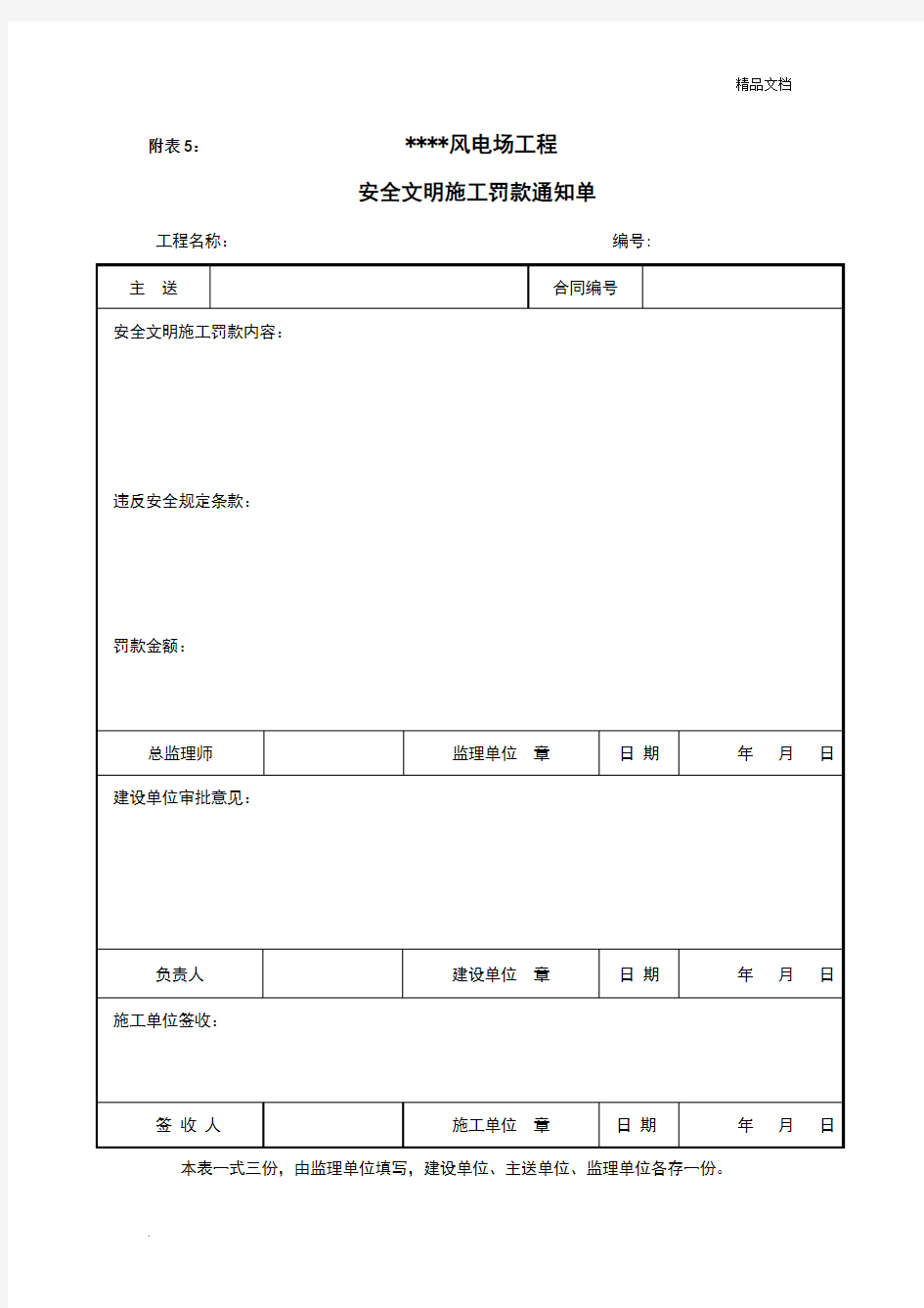 安全文明施工罚款通知单范本