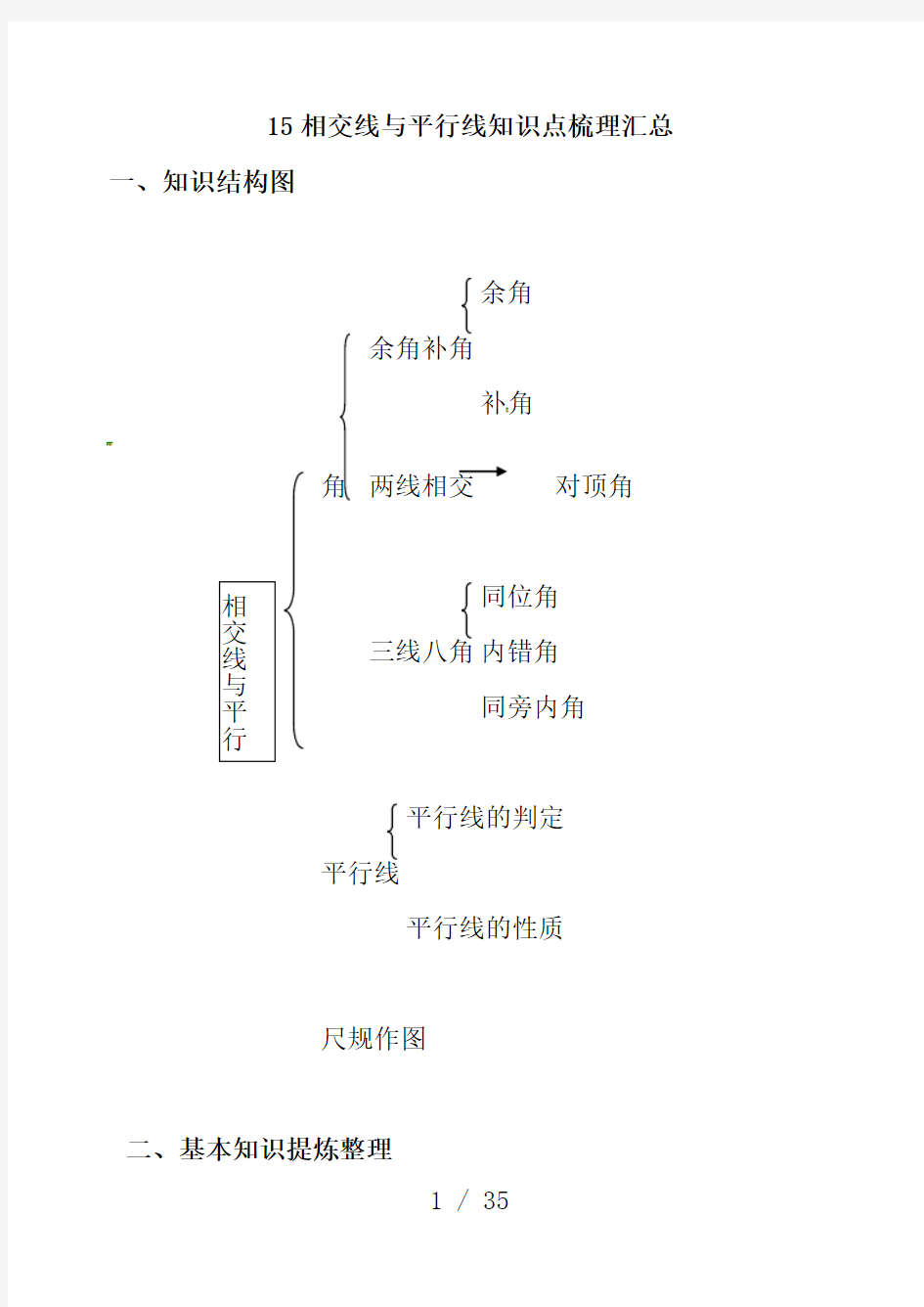 相交线与平行线-全章知识点归纳及典型题目练习