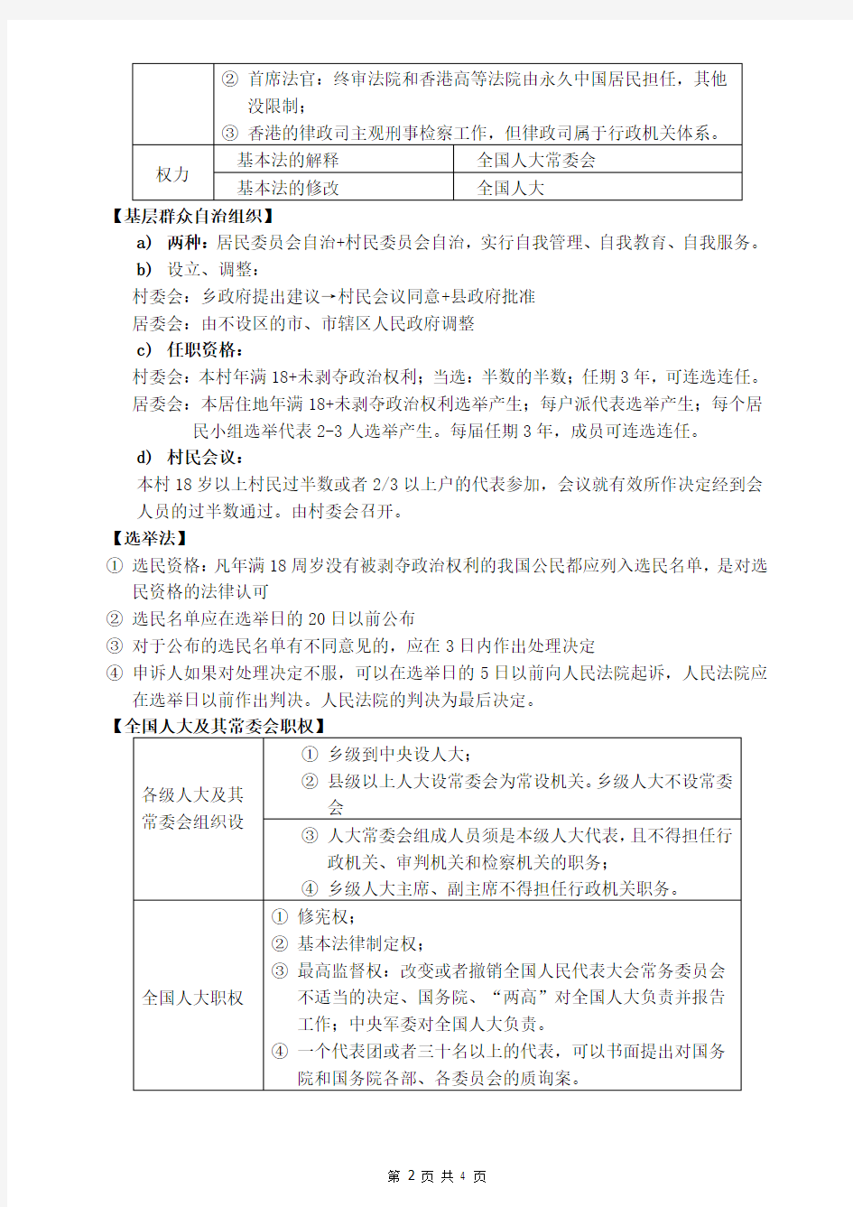 司法考试宪法学知识点表格整理