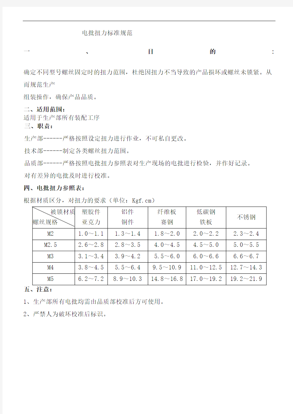 电批扭力规范