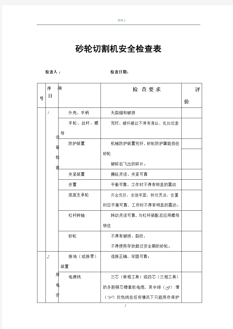 电动工具安全检查表