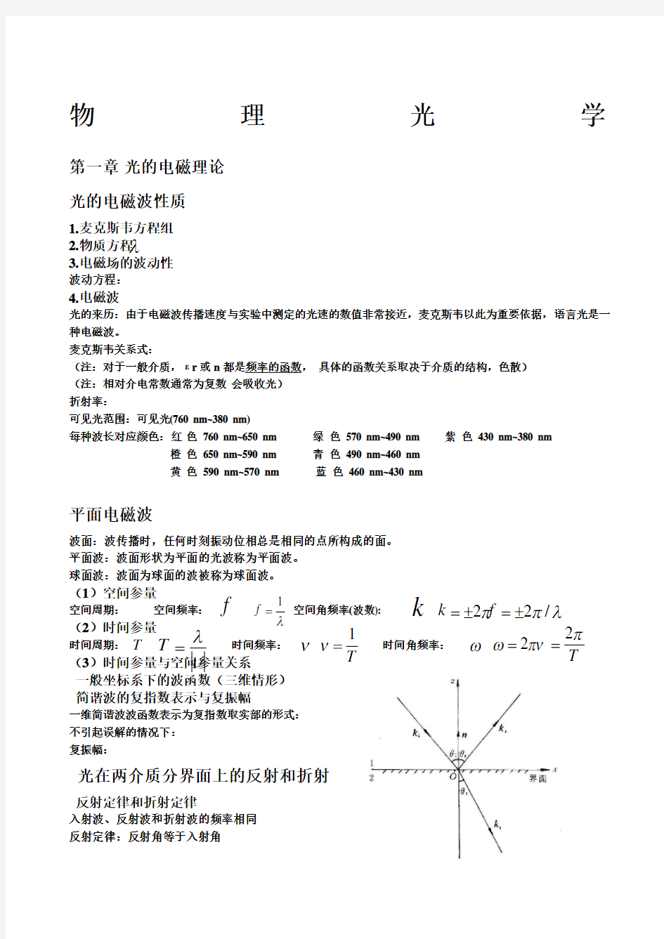 广东工业大学--物理光学复习提纲