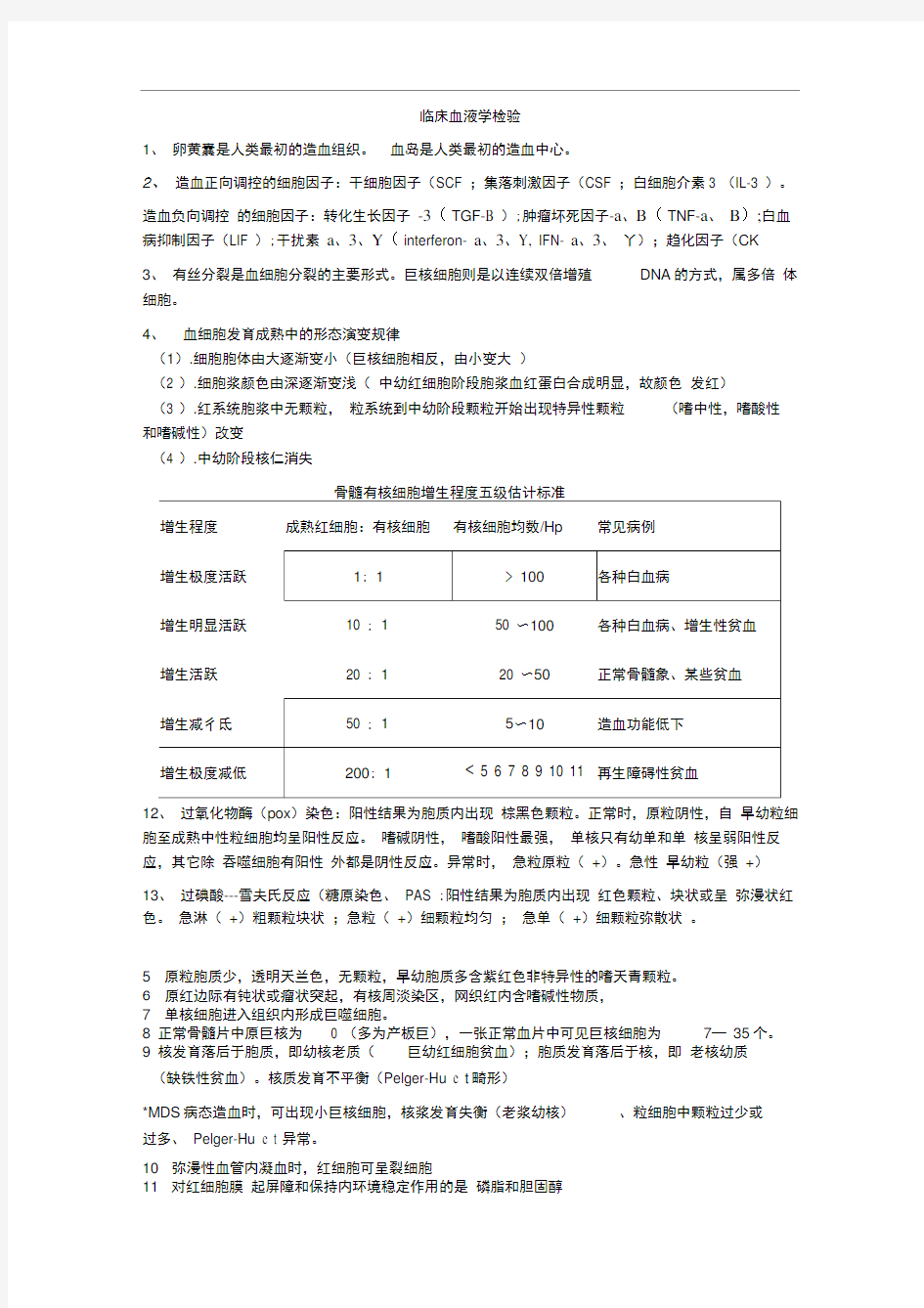 完整版临床血液学检验知识点