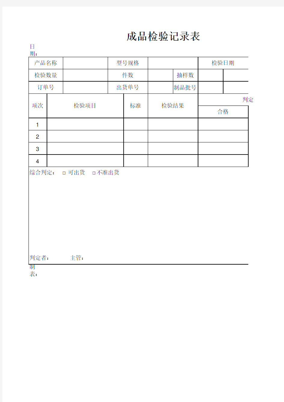 成品检验记录表(样本)