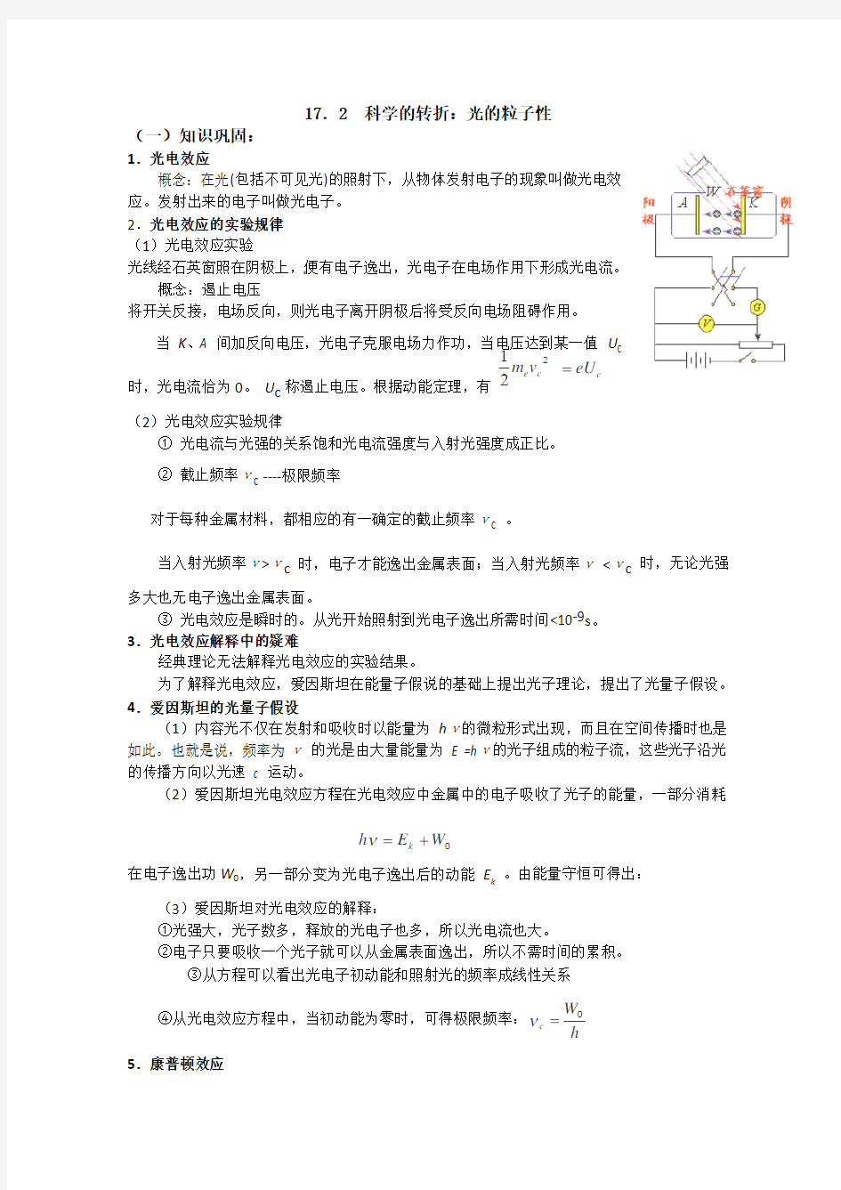 高中物理必备知识点：光的粒子性总结