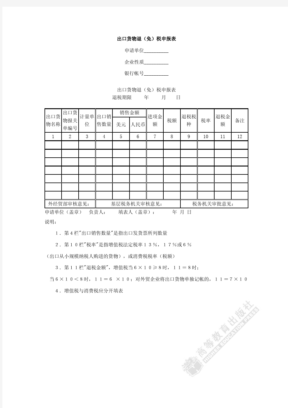 出口货物退(免)税申报表