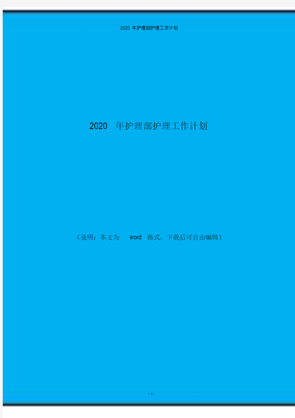 2020年护理部护理工作计划.doc