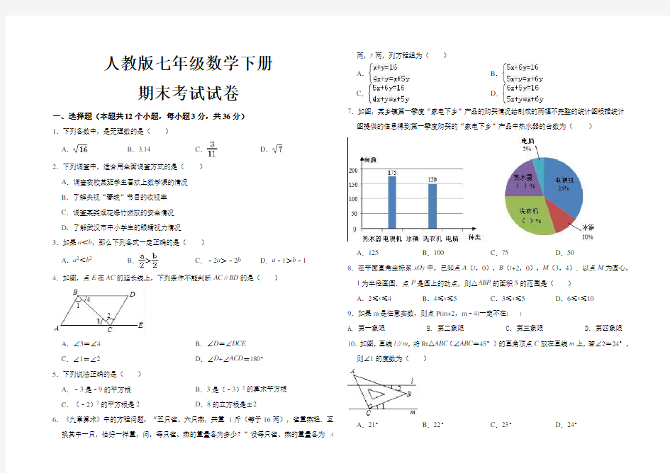 最新人教版七年级数学下册期末考试试卷