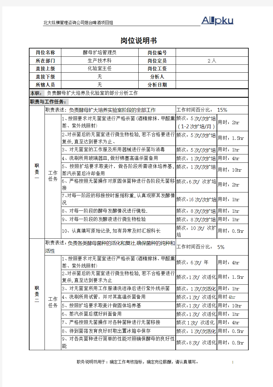 酵母扩培岗位说明书