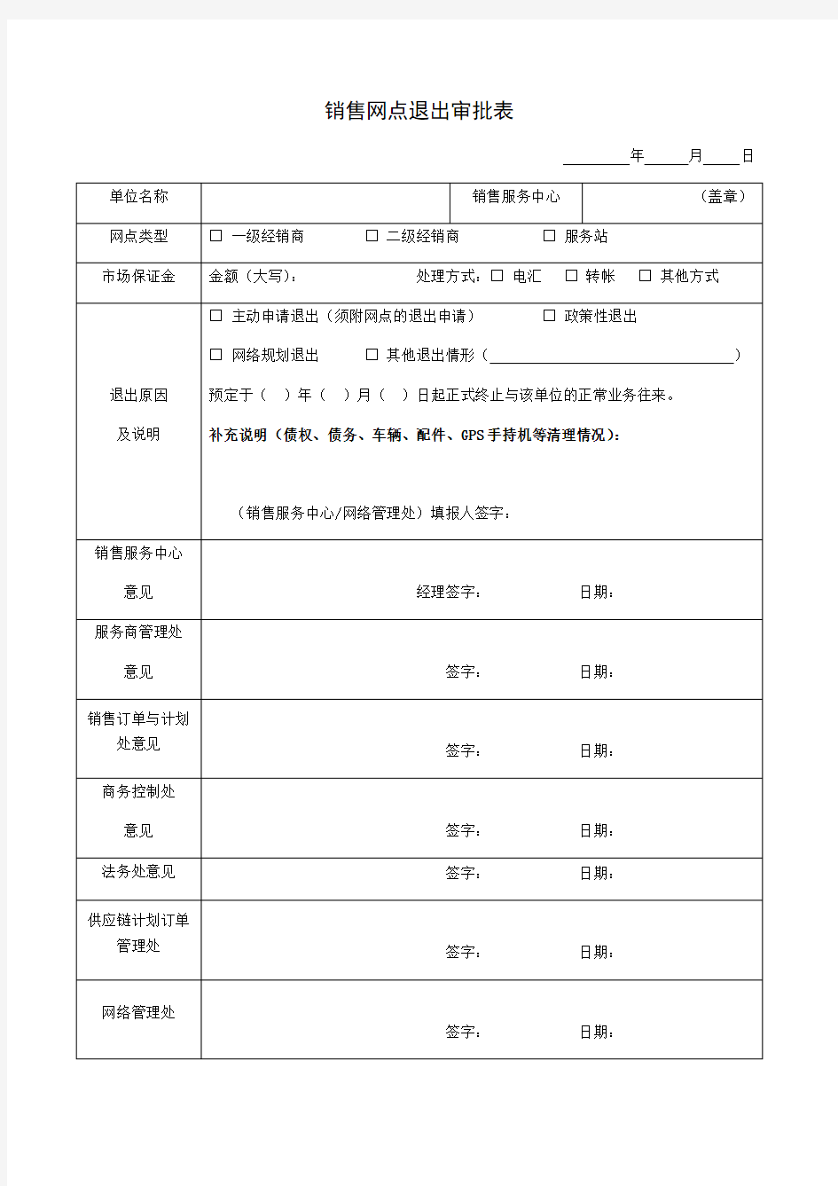 退网申请表