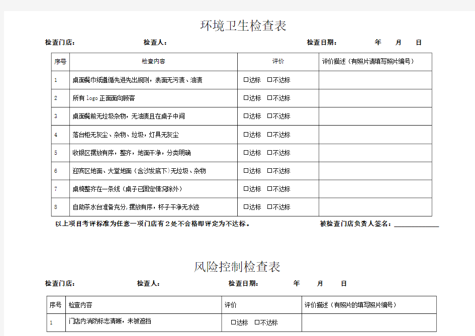 门店巡店检查表