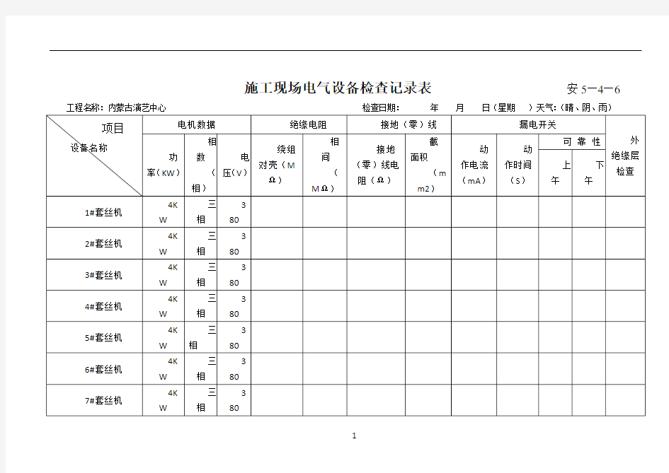 施工现场电气设备检查记录表1