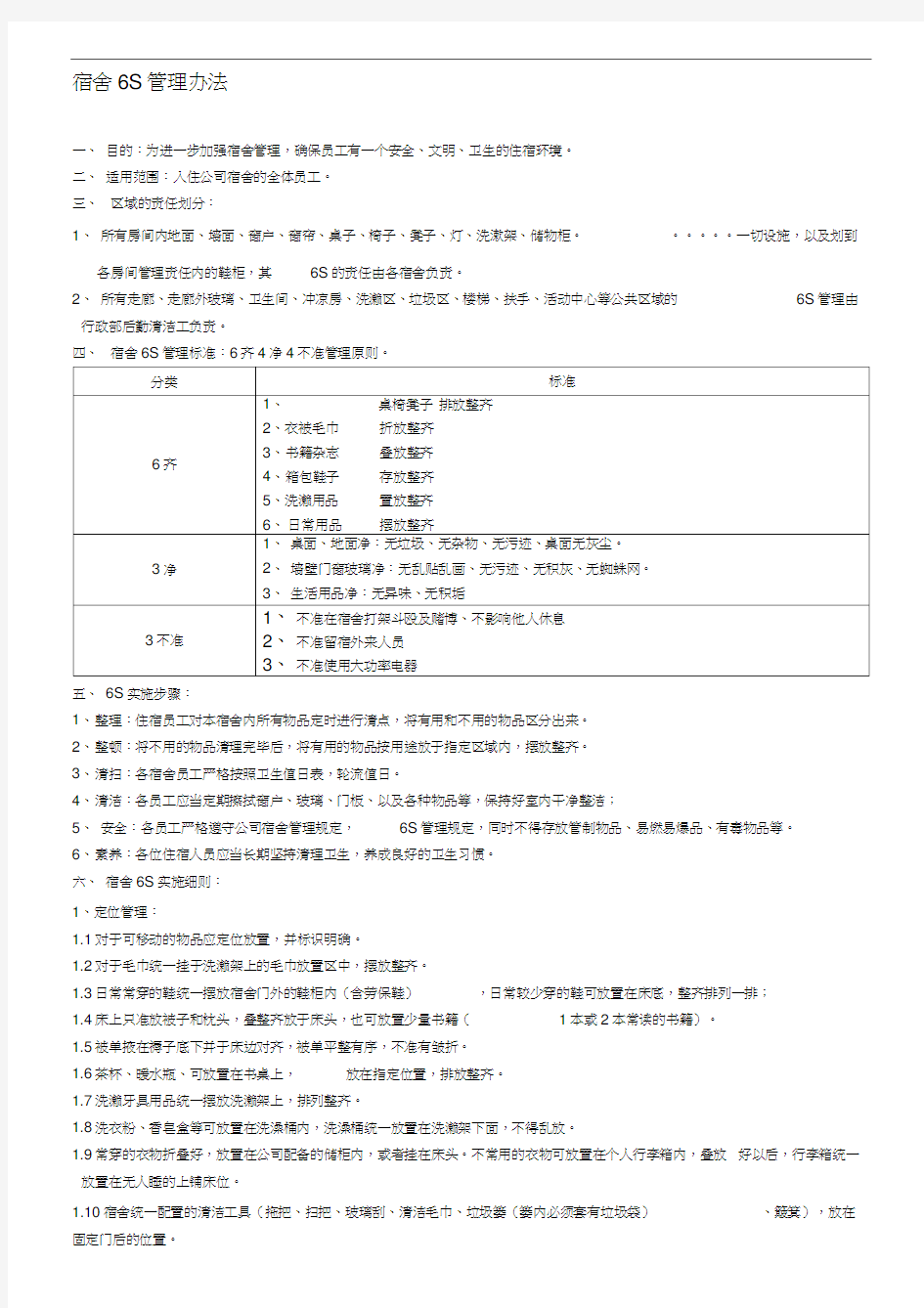 宿舍6S管理办法(最新)