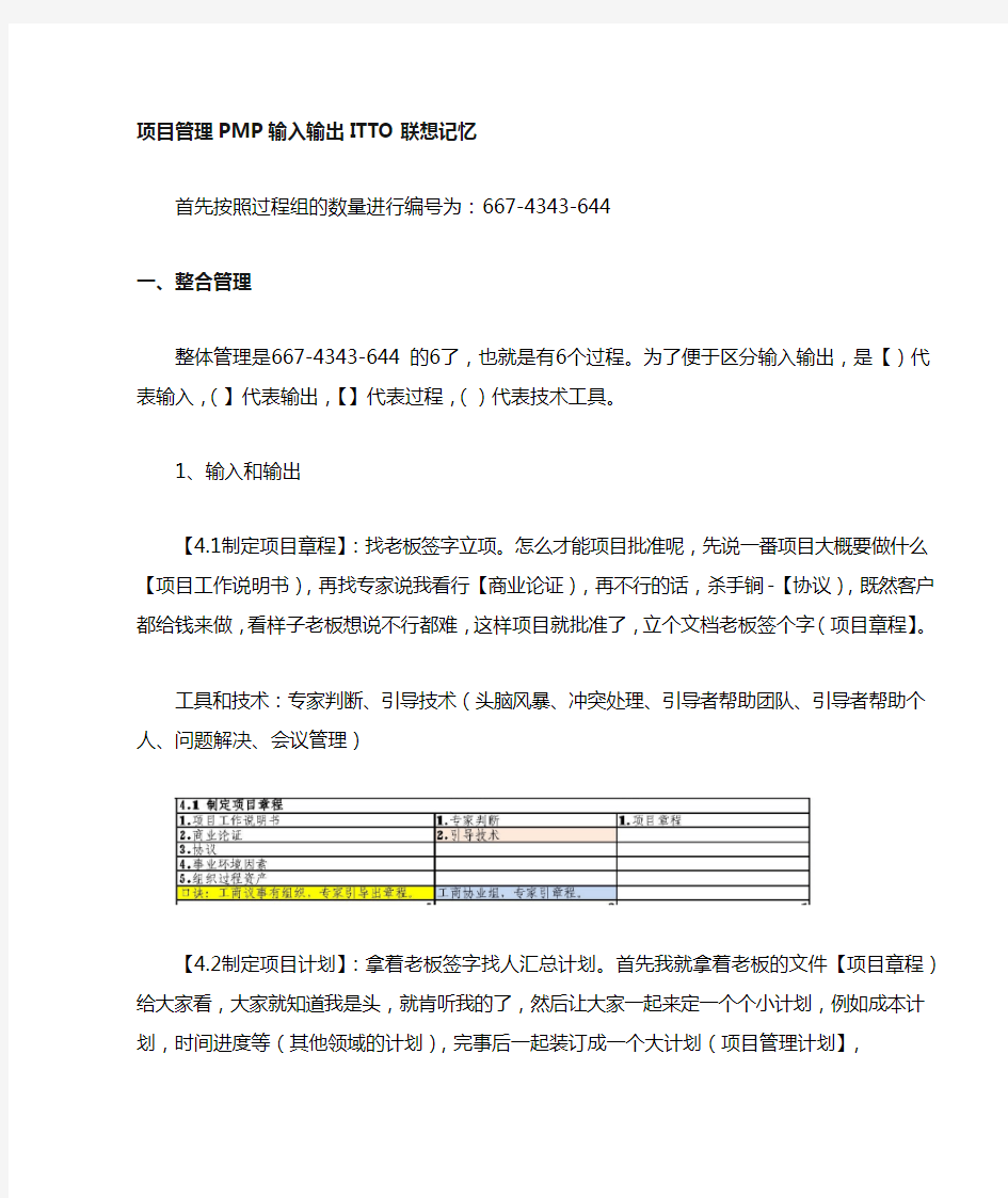 项目管理PMP的ITTO简单记忆法则(基于PMBOK第五版)