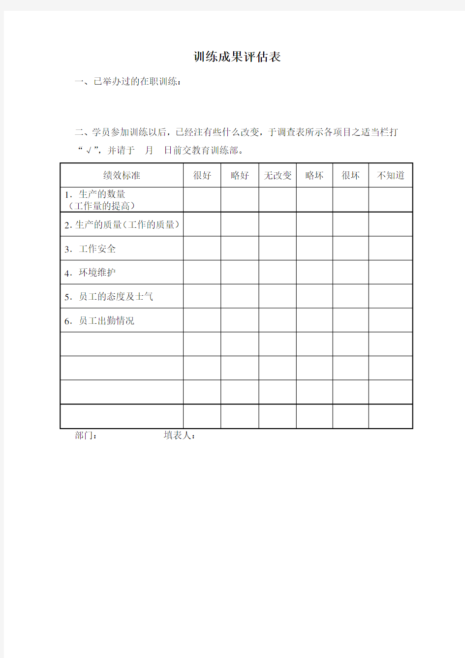 训练成果评估表