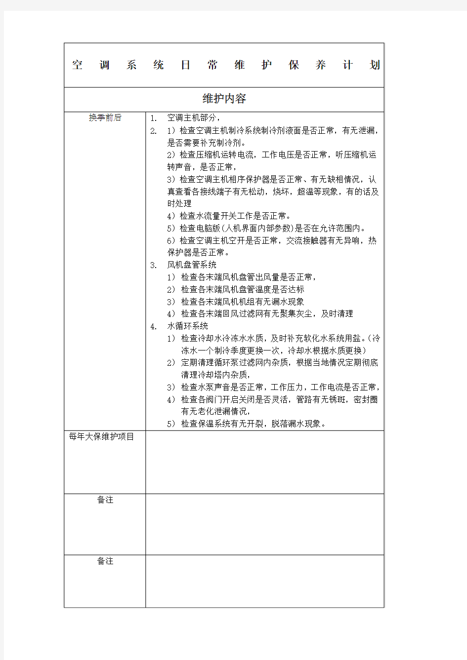 空调系统日常维护保养计划