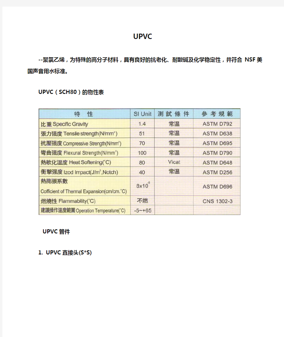 UPVC管件规格