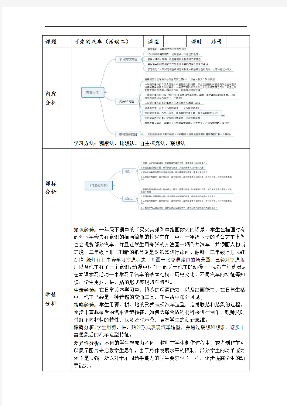 【教案】三年级下册 第5课 可爱的汽车2