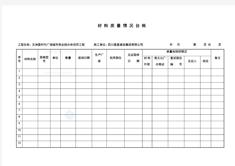 工程台账记录表格