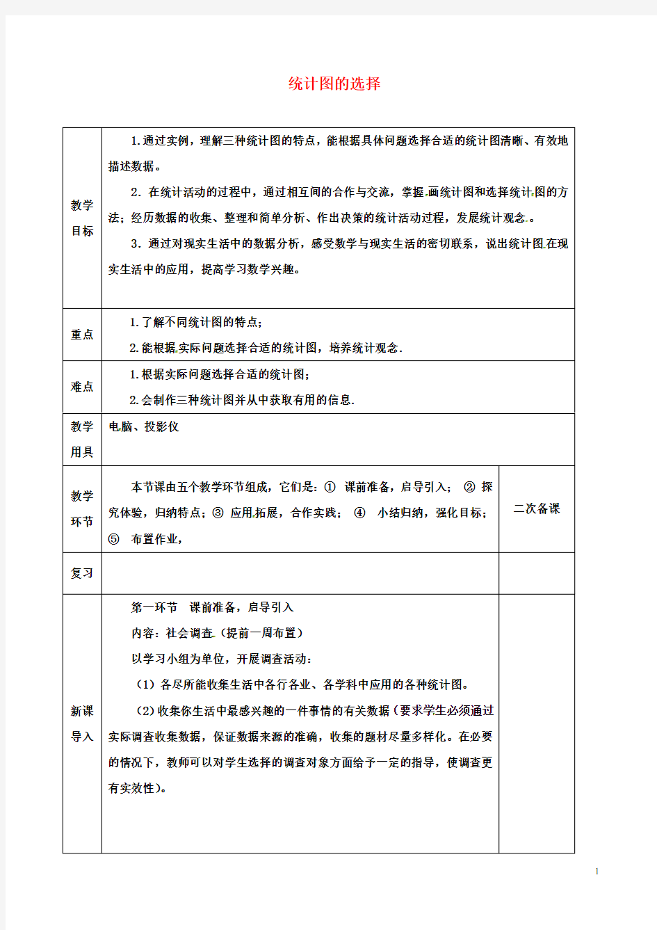 七年级数学上册统计图的选择统计图的选择教案北师大版