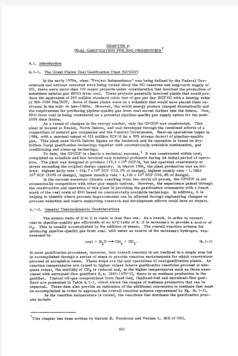 COAL GASIFICATION FOR SNG PRODUCTION