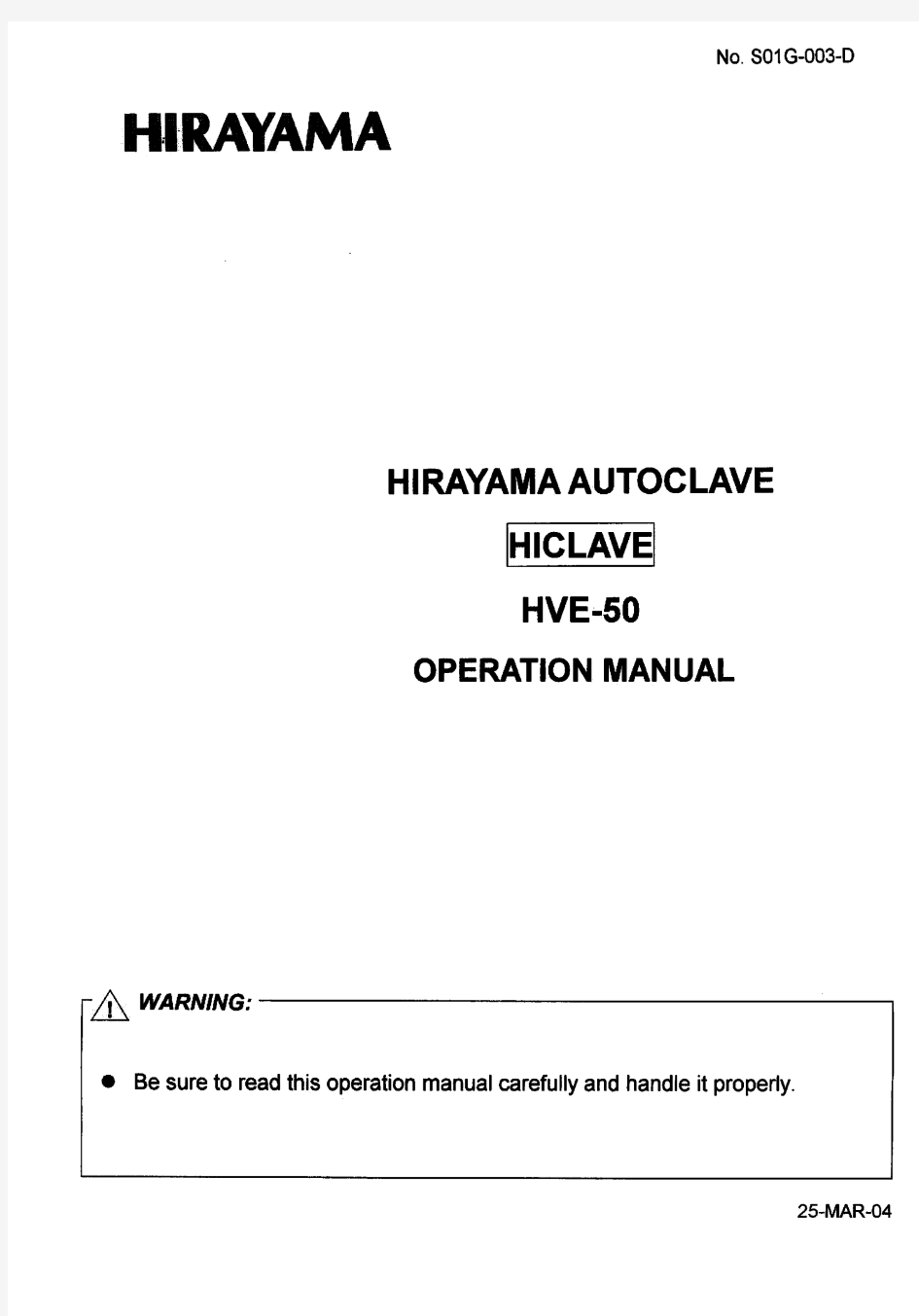 HVE-50 Operation Manual