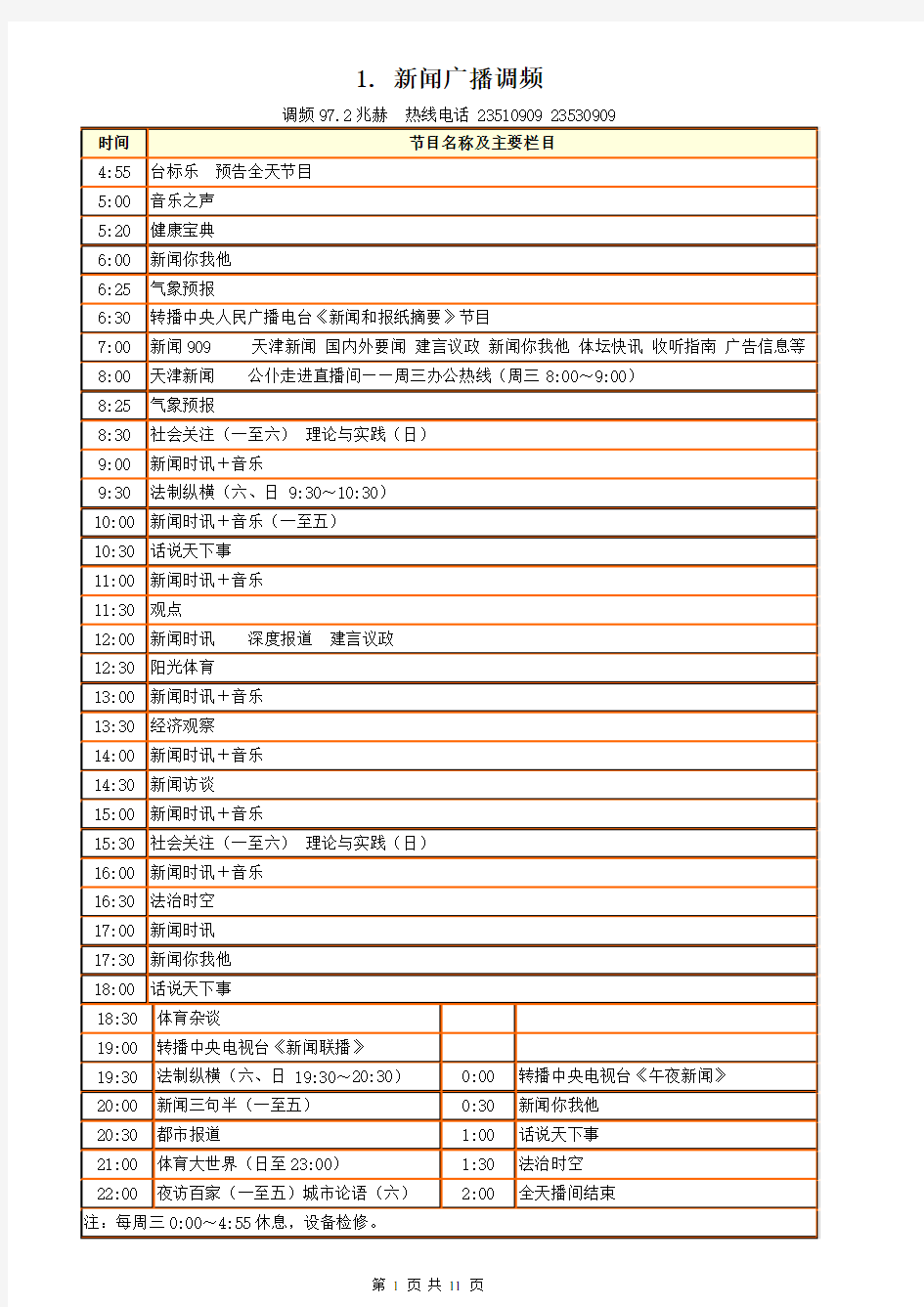 广播节目表