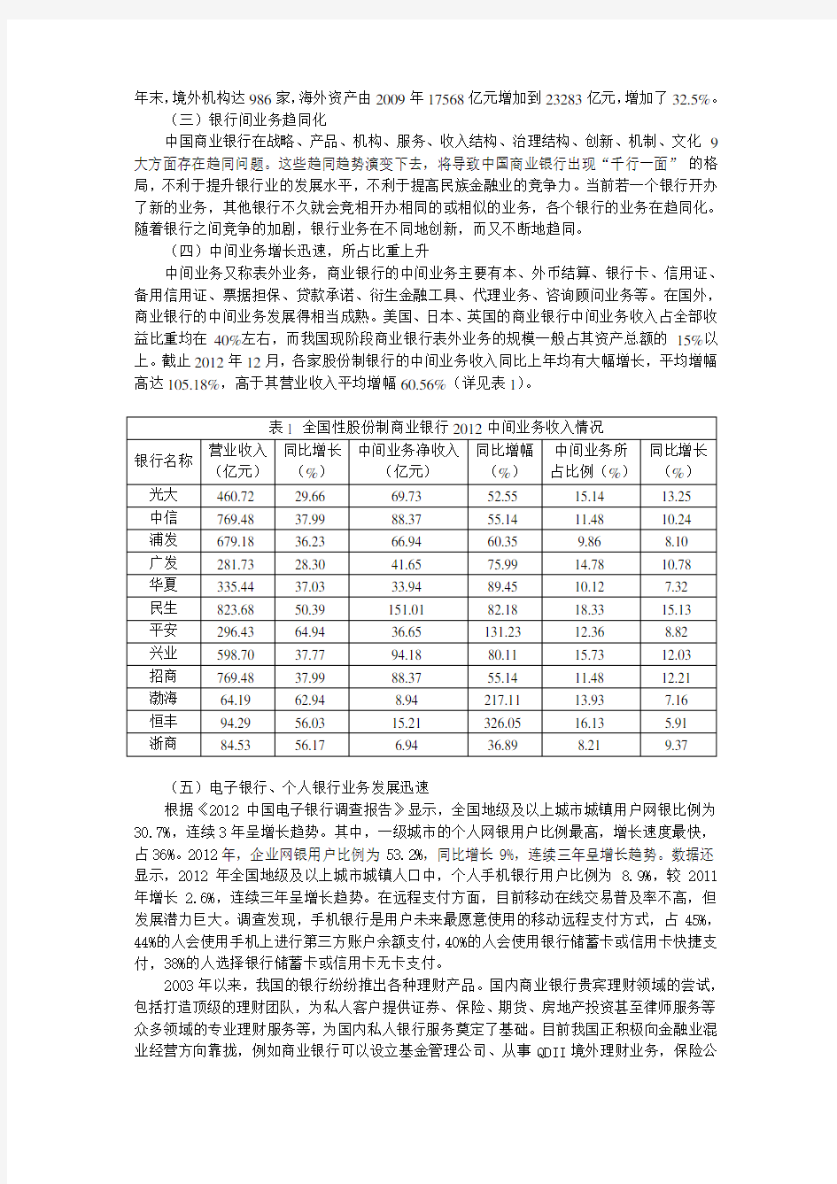 中国商业银行发展状况及趋势