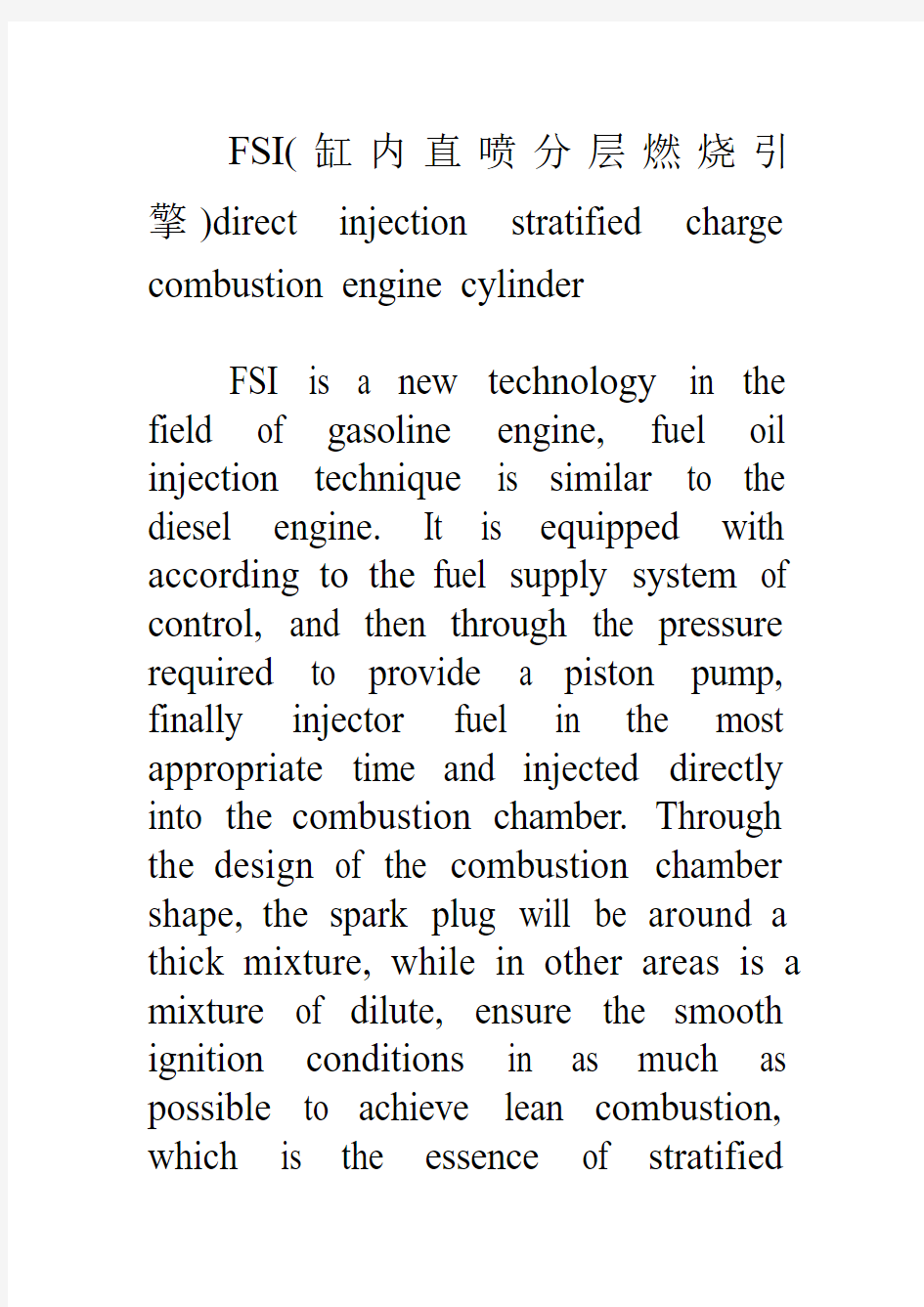 FSI(缸内直喷分层燃烧引擎)direct injection stratified charge combustion engine cylinder)