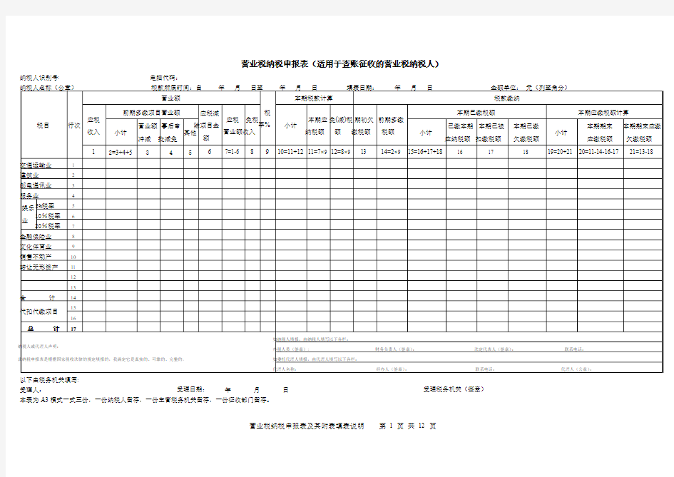 营业税纳税申报表(适用于查账征收的营业税纳税人)