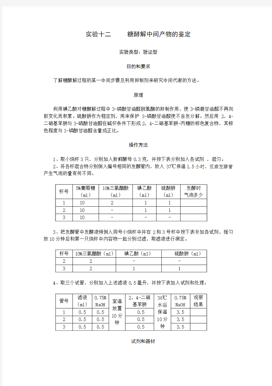 糖酵解中间产物的鉴定