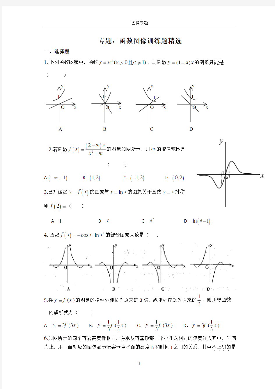 专题：函数图像精选训练题(有答案)