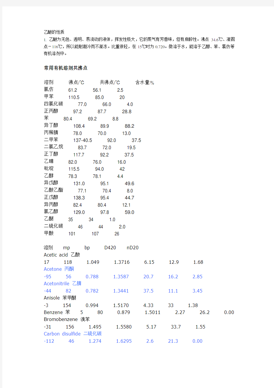 常用有机溶剂共沸点