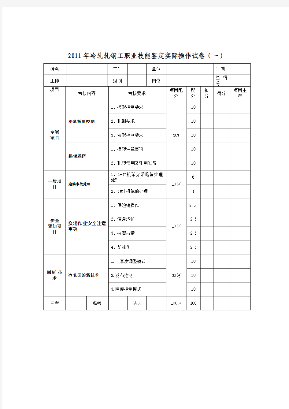 冷轧轧钢工实操试题一