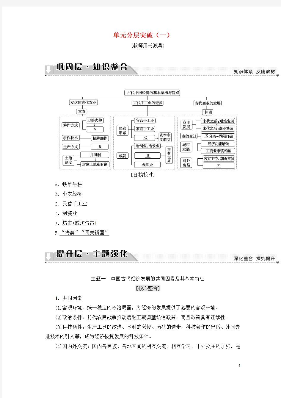 部编版2020学年高中历史第1单元单元分层突破教师用书新人教版必修