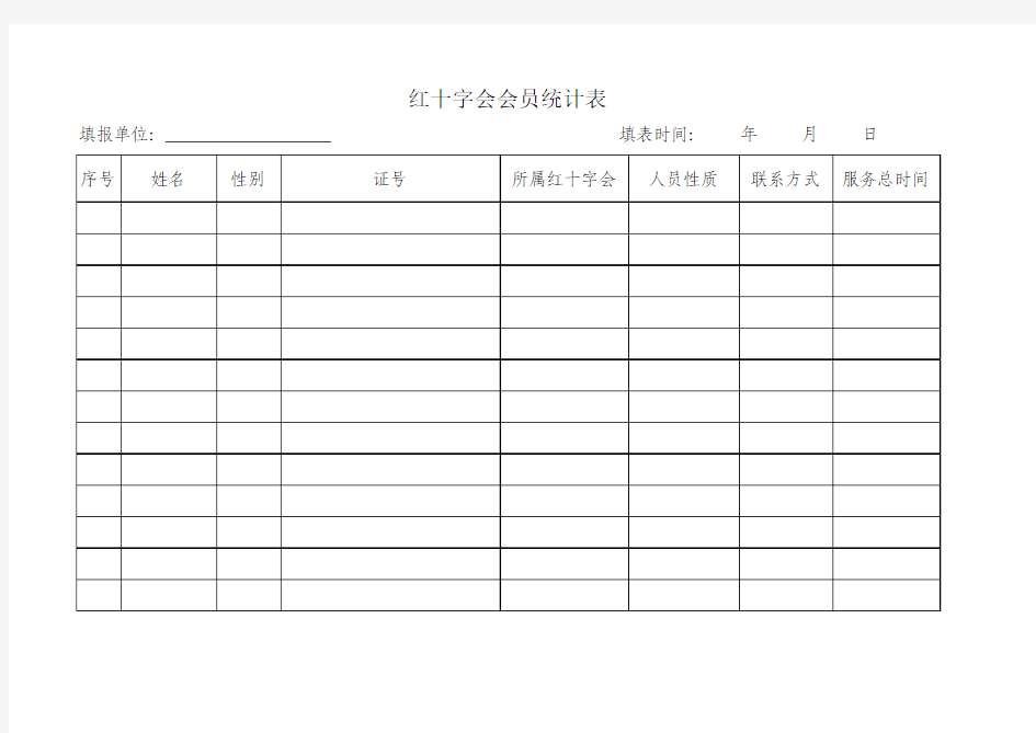 红十字会会员统计表