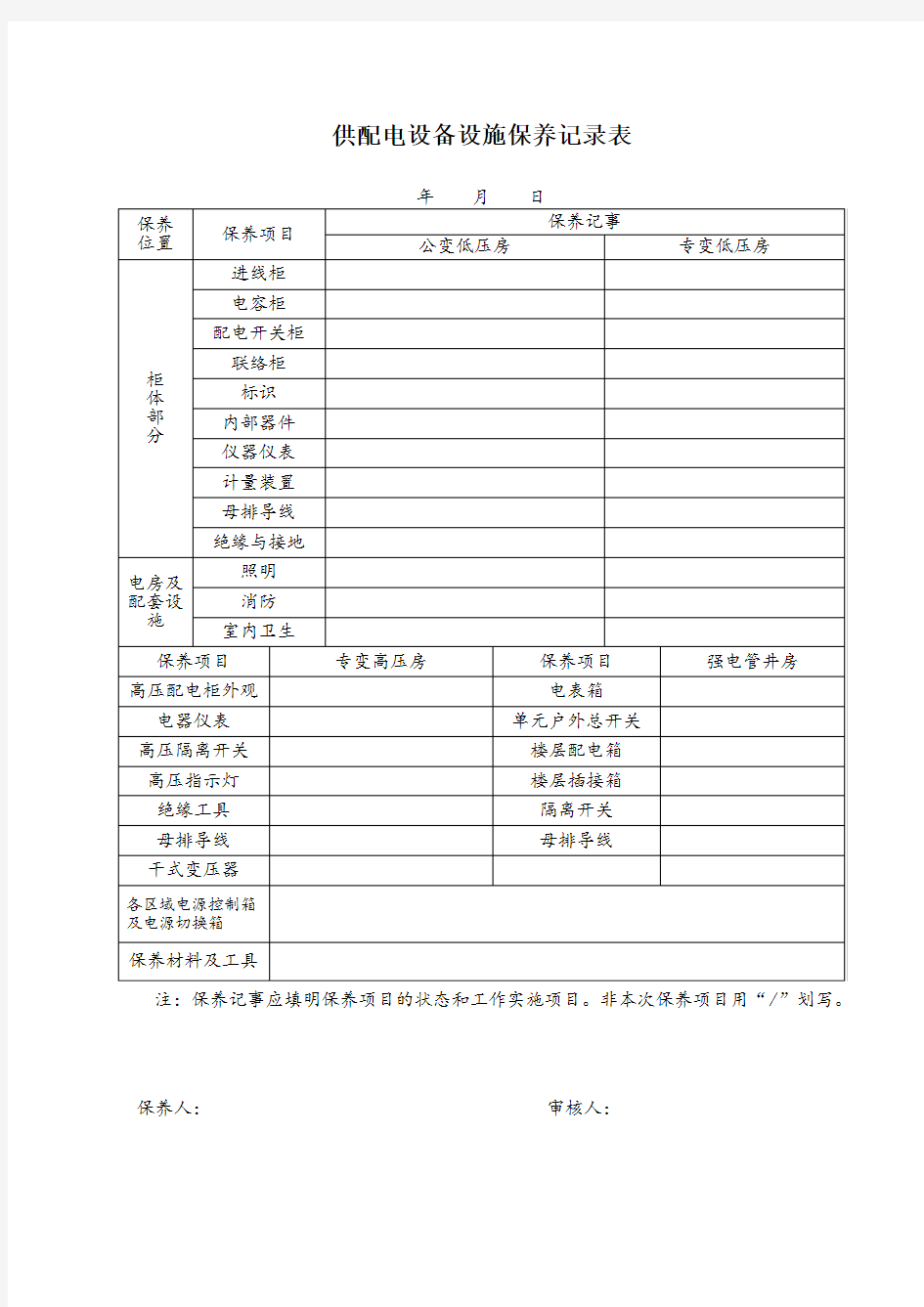 供配电设备设施保养记录表