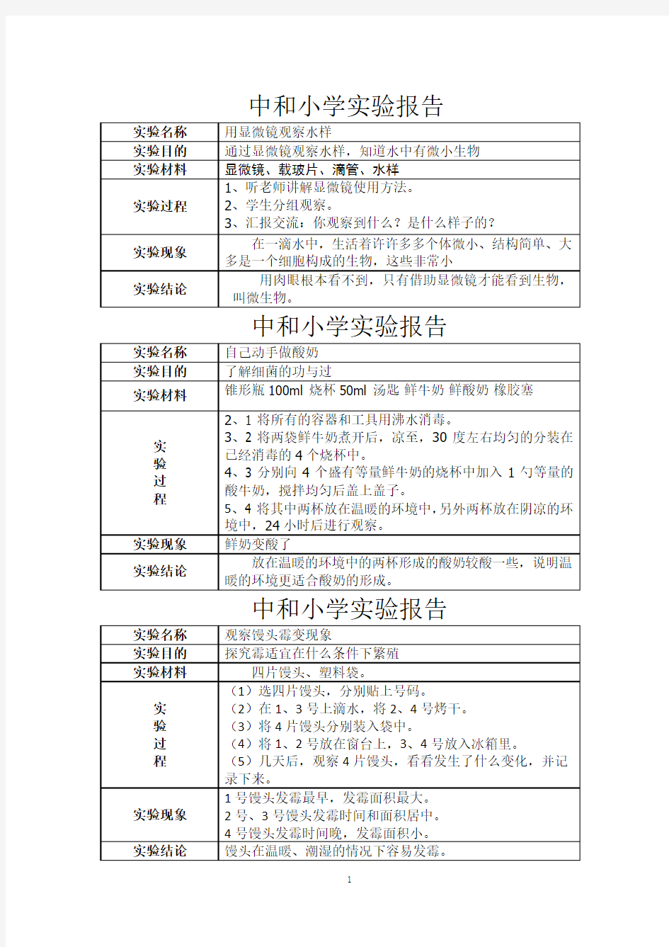 苏教版科学六年级上册实验报告单