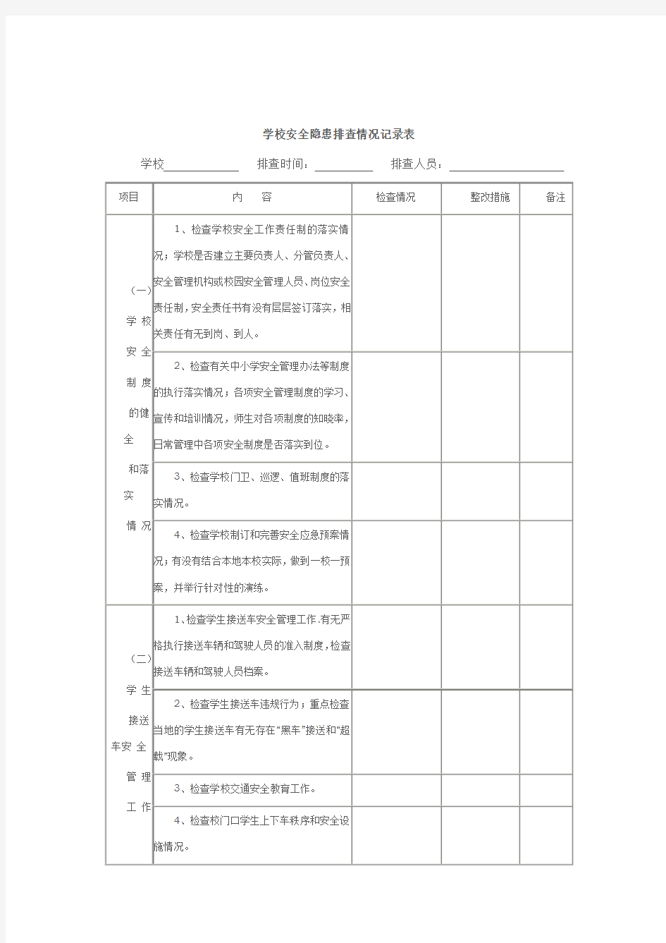 学校安全隐患排查情况记录表05776