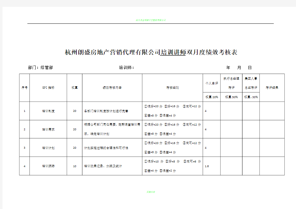 培训讲师绩效考核表