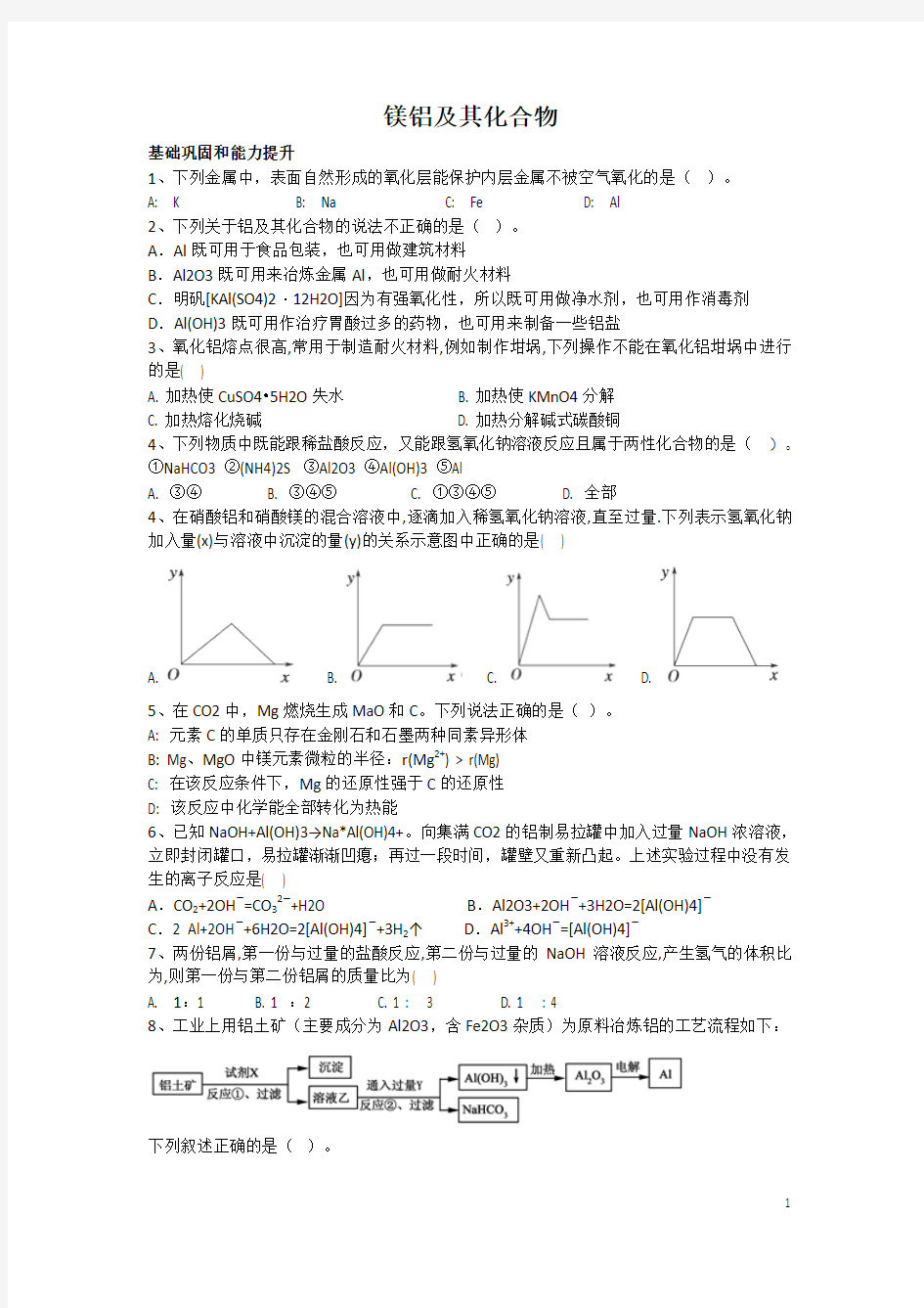 镁铝及其化合物